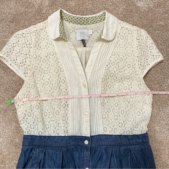 Anthropologie HD in Paris Ivory Chambray Lace and Denim Dress Country Size 8 - Picture 13 of 15